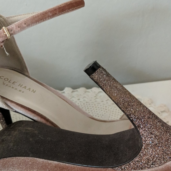 Dusty Pink velvet sparkly heels + zipper - Picture 4 of 5